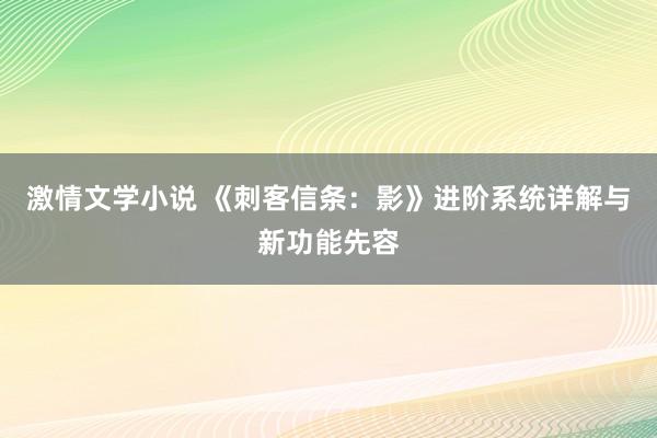 激情文学小说 《刺客信条：影》进阶系统详解与新功能先容